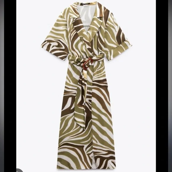 Zara Zebra Animal Print Belted Wrap Shirt Dress XS - Picture 4 of 4